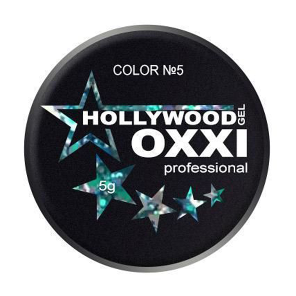Глітерний гель для манікюру Oxxi Professional Hollywood 5 Сріблястий та світло-зелений голографічний мікс, 5 г